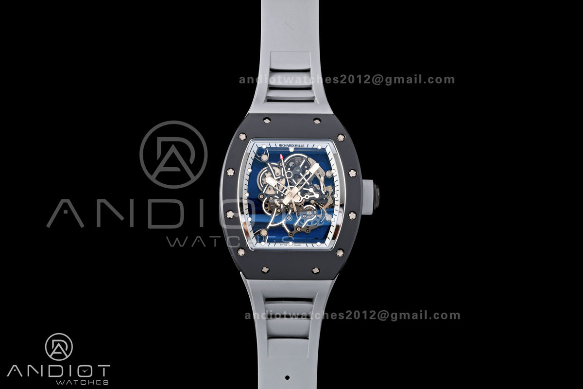 RM055 Black Ceramic A9F 1:1 Best Edition Gray Inner Bezel on Gray Rubber Strap RMUL2 Free Sprung